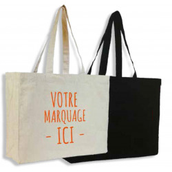 Grand sac tote bag avec soufflet Coton naturel, 45x12x35cm personnalisable