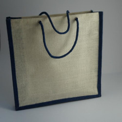 Sac cabas en jute coloris naturel et bleu, 35x10x36cm