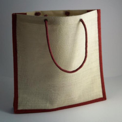 Sac cabas en jute coloris naturel et rouge, 35x10x36cm