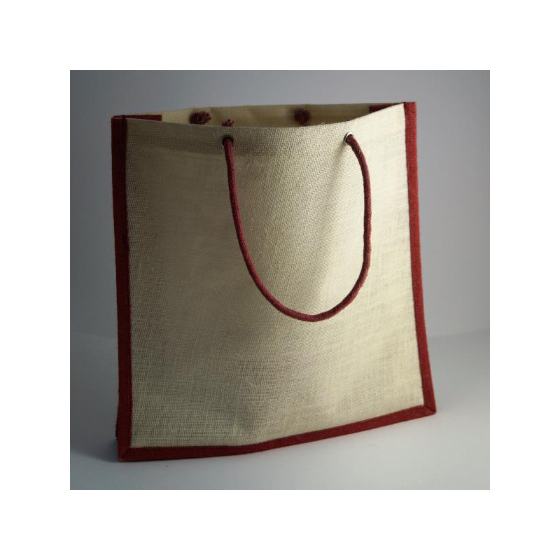 Sac cabas en jute coloris naturel et rouge, 35x10x36cm