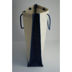 Grand sac cabas en jute coloris naturel et bleu, 42x14x47cm