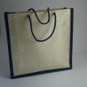 Grand sac cabas en jute coloris naturel et bleu, 42x14x47cm