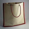 Grand sac cabas en jute coloris naturel et rouge, 42x14x47cm