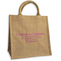 Sac carré Jute poignées rondes, 30x20x30cm personnalisable