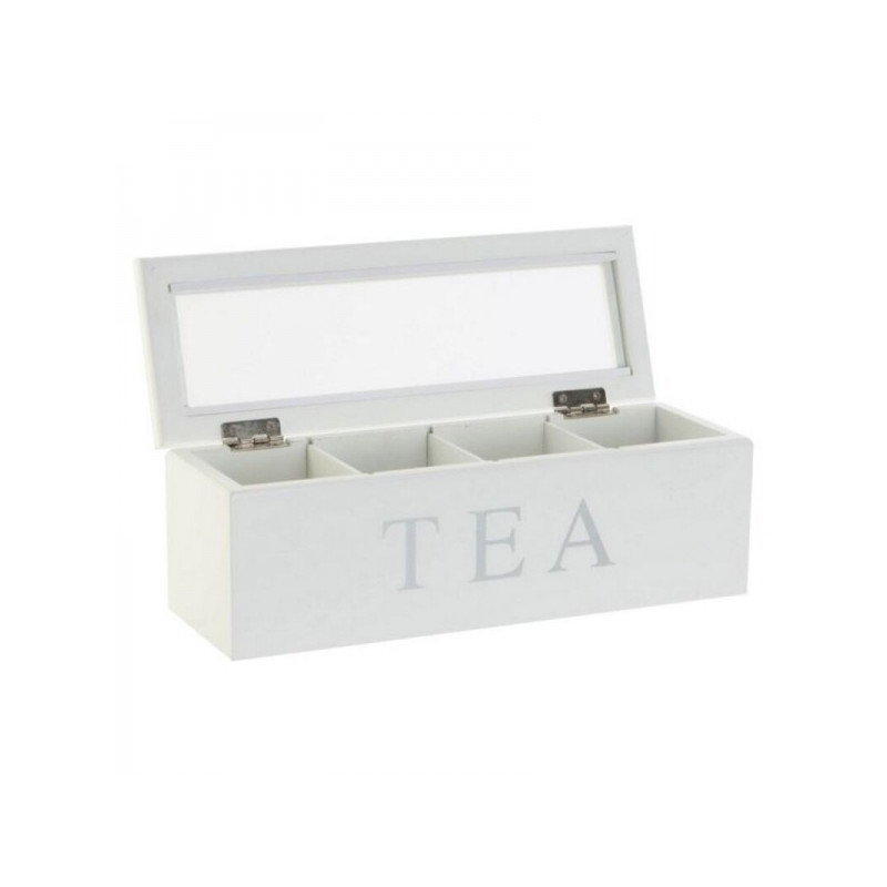 Boîte à thé ou infusion Blanche DKD en bois 26x9x9cm
