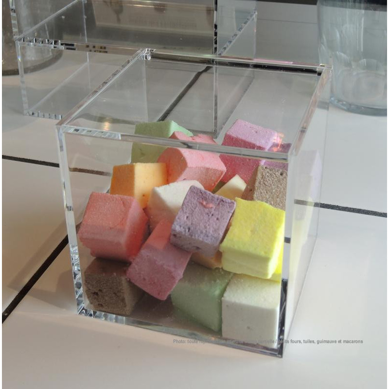 Boite vitrine en plexiglass cube rangement bonbons, confiseries